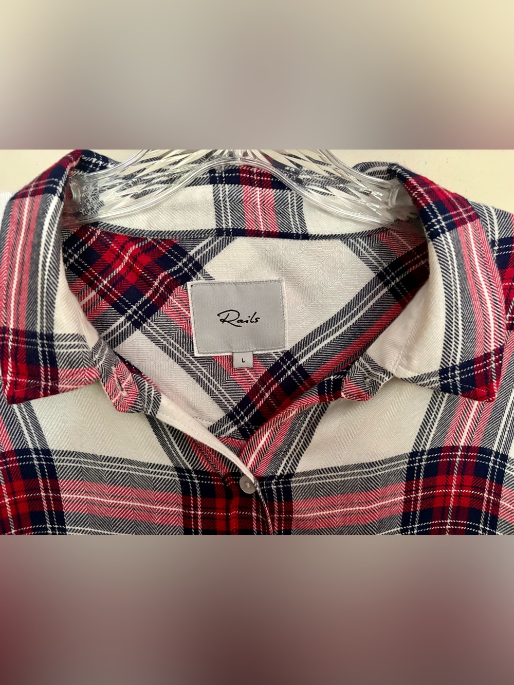 Rails Pella White Red Navy Plaid Flannel Button Down Long Sleeve Shirt Dress L - Picture 2 of 9